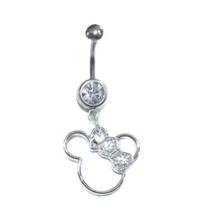 Silver Disney Minnie Mouse crystal bow belly ring